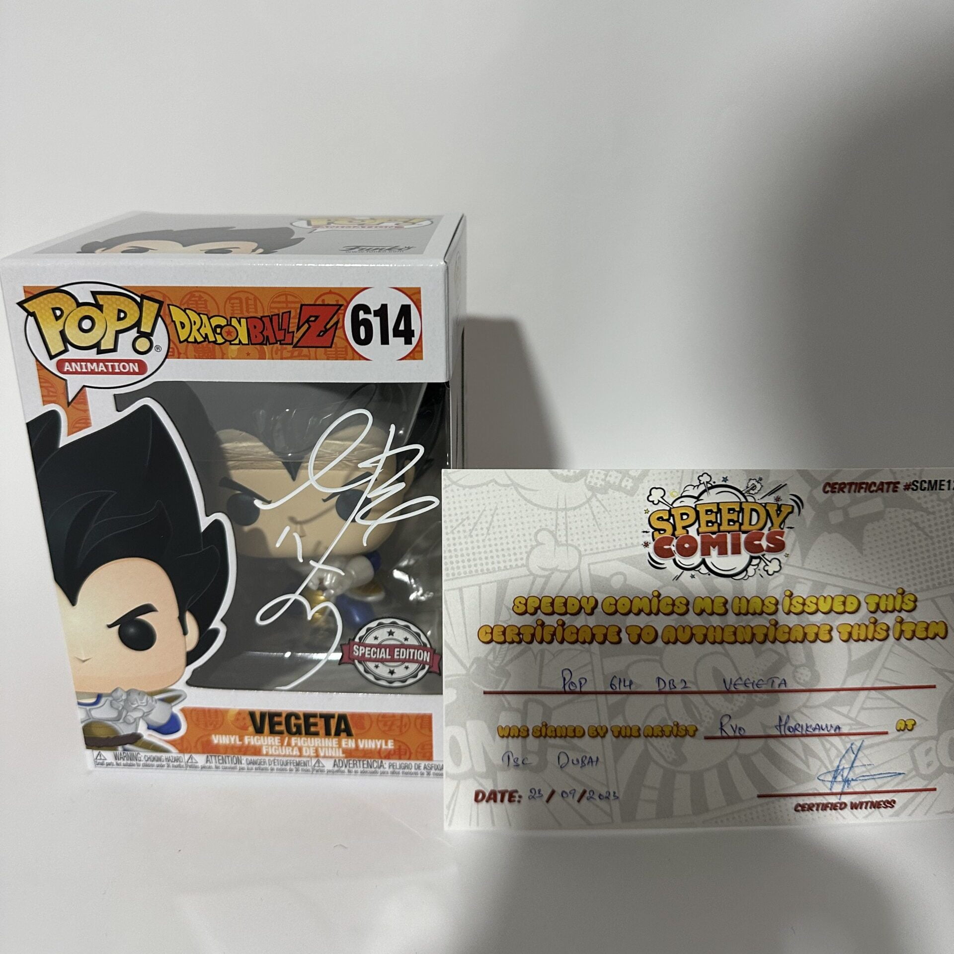 Ryo Horikawa Japanese voice actor signed Funko Pop! - DragonBall Z - Vegeta Metallic 614 + spedycomics certficate