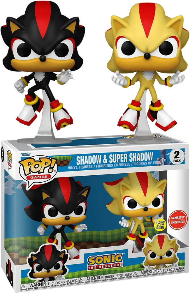 Sonic the Hedgehog - Shadow & Super Shadow Glow-in-the-Dark Pop! Vinyl Figure 2-Pack Game-Stop EXC